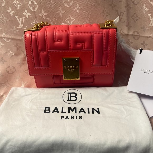 NWT BALMAIN 1945 Soft Mini Quilted Leather Shoulder Bag in Coral - Picture 2 of 11